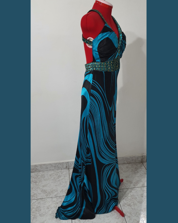 Vestido formal azul y negro - Imagen 3