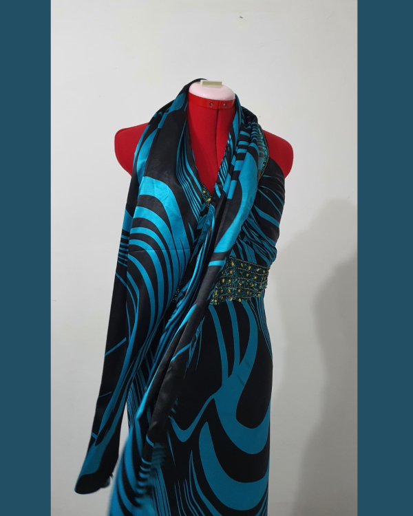 Vestido formal azul y negro - Imagen 2