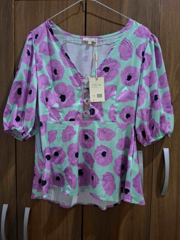 Blusa floral lila con turquesa - Imagen 4