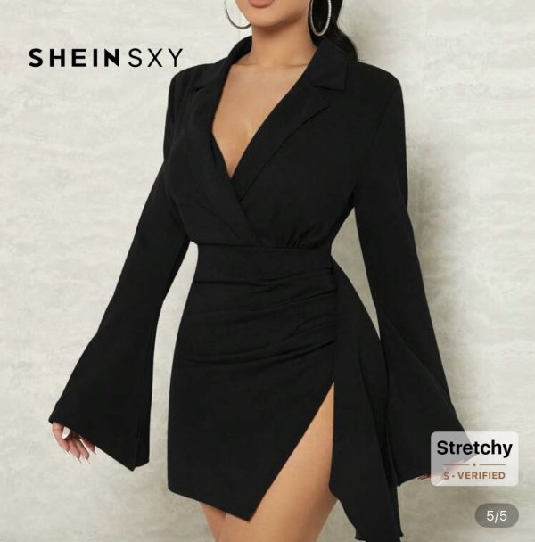 Vestido negro cuello V Shein - Imagen 4