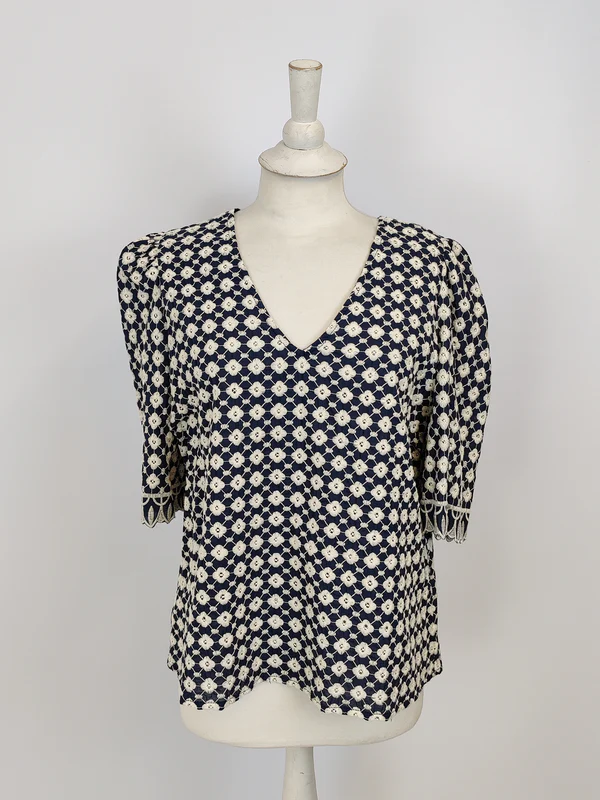 Top Lovie and Co Navy and White Embroidered