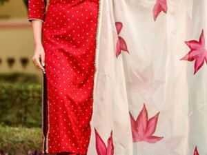 Talla M - Rojo SET KURTA, PANTALON Y DUPATTA