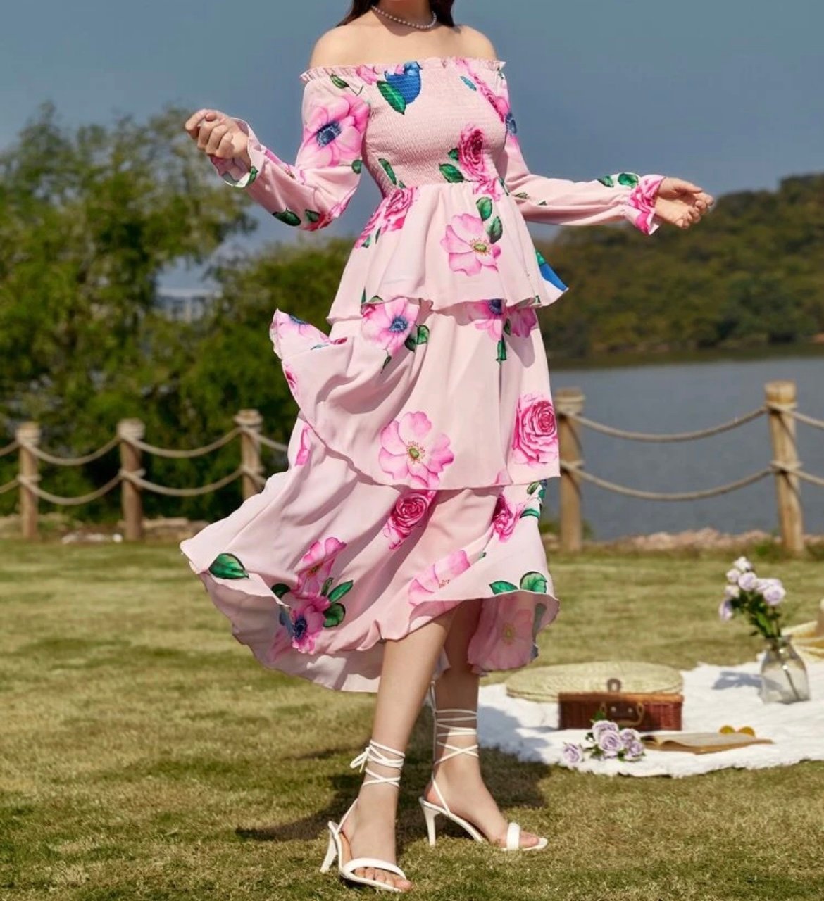 Vestido de chifón rosado