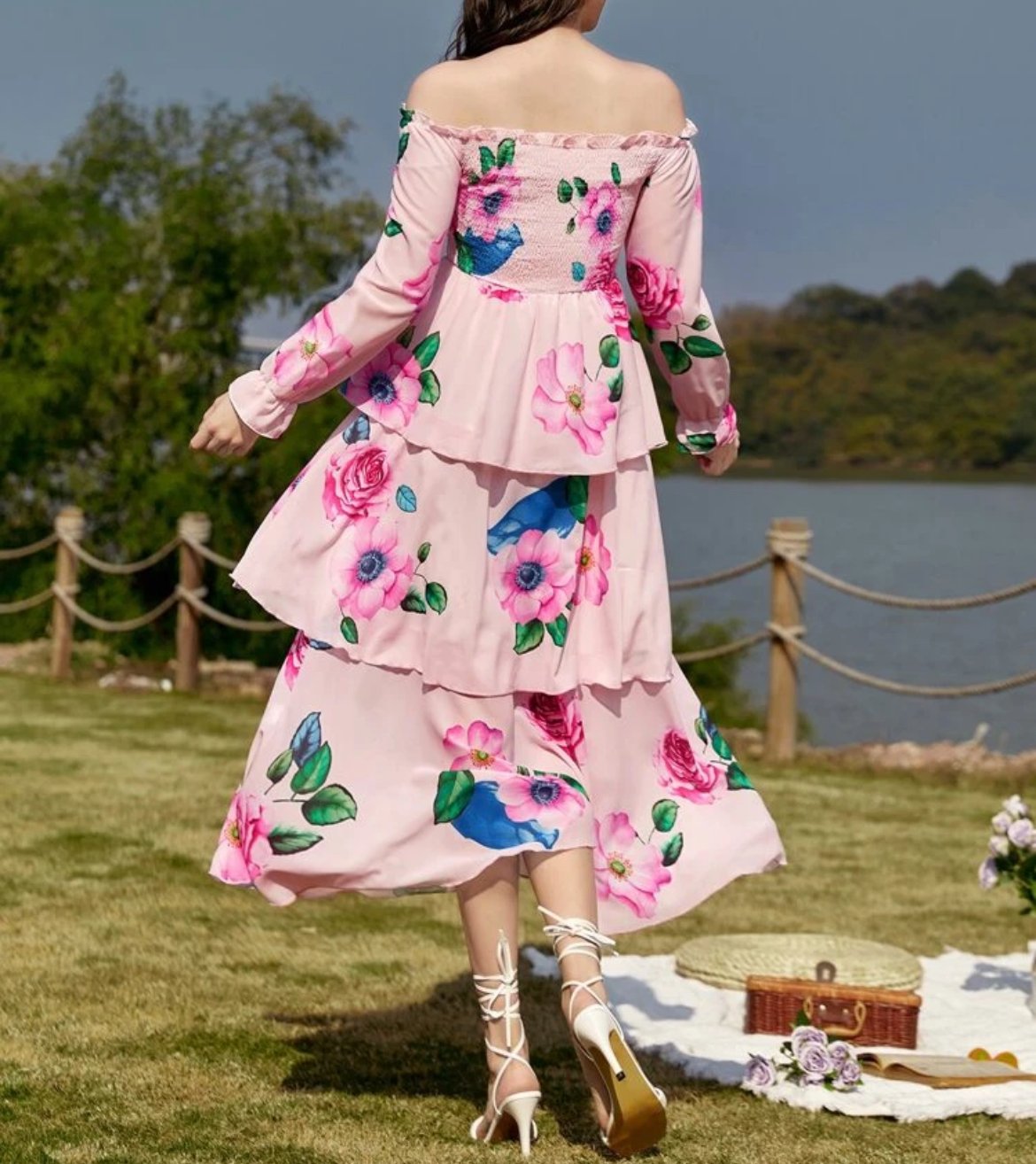 Vestido de chifón rosado - Imagen 2