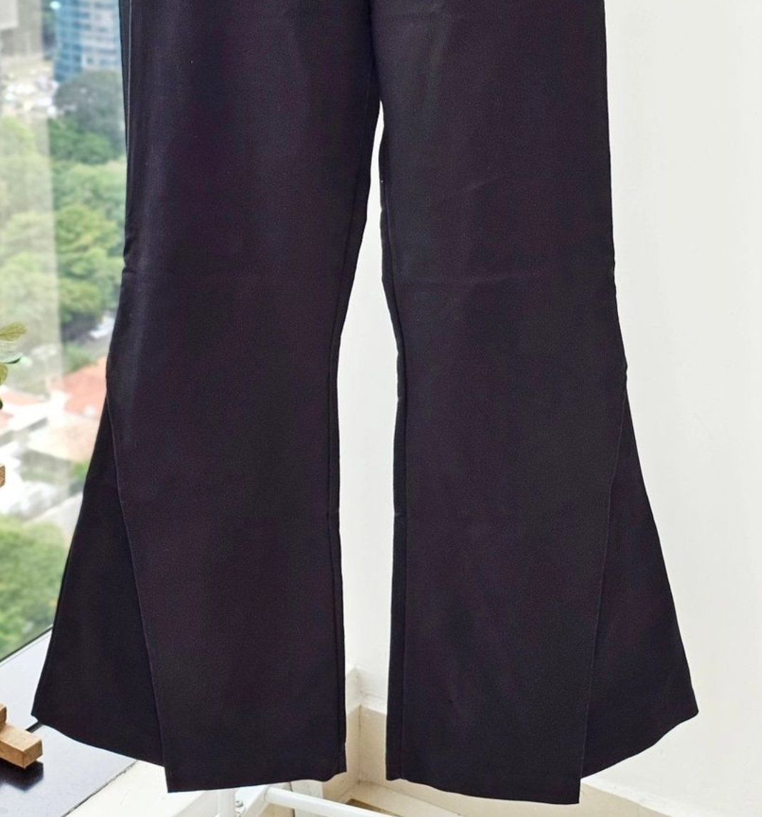PANTALON LARGO ESTILO FLARE TELA DE VESTIR NEGRO - Imagen 3