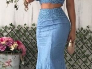Vestido 2 piezas tipo Crop Top con Pedreria