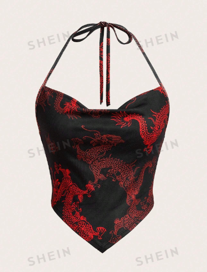 Top negro con dragones