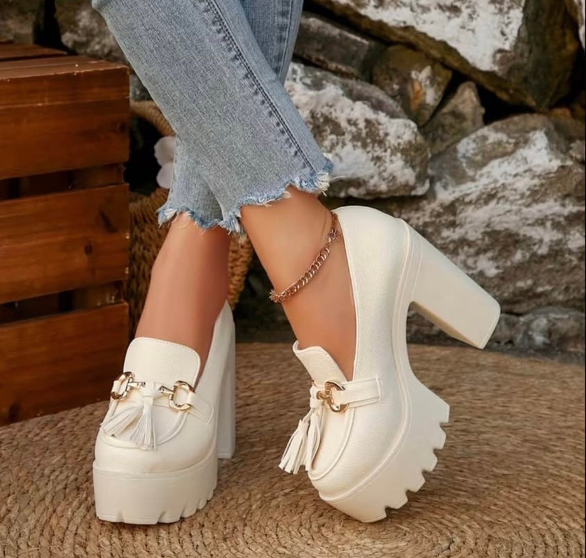 Mocasines Chunky con Súper Plataforma - Blanco Off-White - Imagen 3