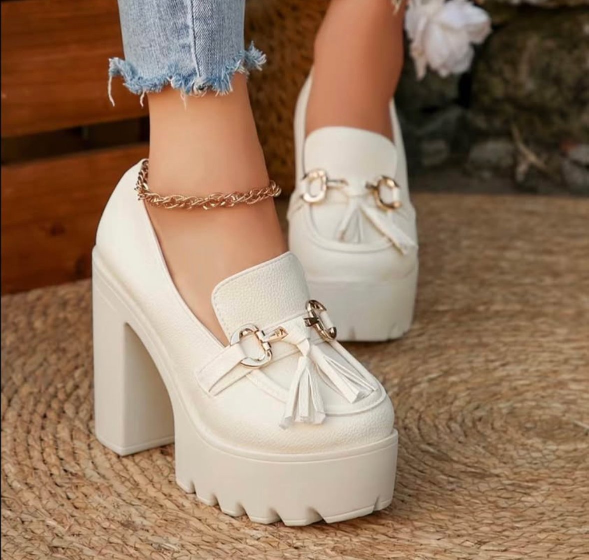 Mocasines Chunky con Súper Plataforma - Blanco Off-White