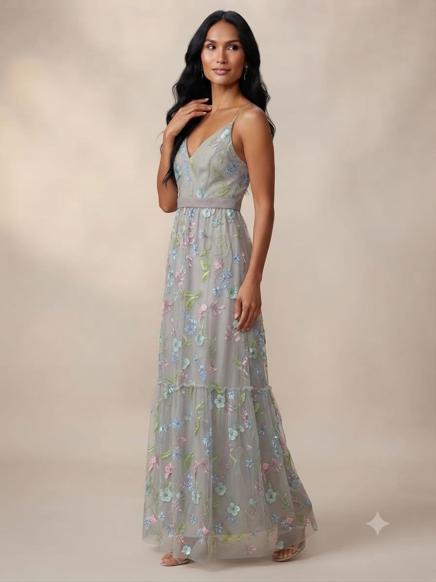Vestido Maxi de Tul Bordado Adrianna Papell - Imagen 2