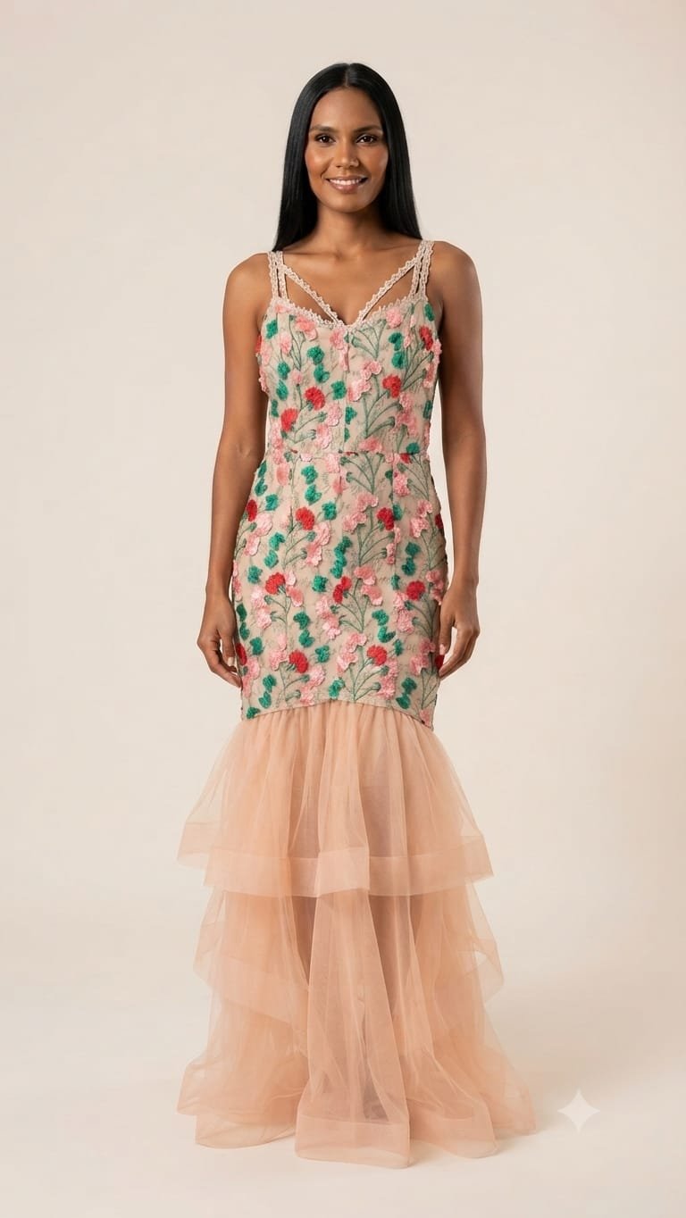 Vestido Maxi de Tul Bordado Nikibiki Midnight